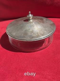 Vintage Cut Glass with Sterling Silver Powder Jar -Trinket / dresser dish