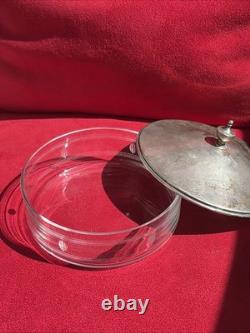 Vintage Cut Glass with Sterling Silver Powder Jar -Trinket / dresser dish