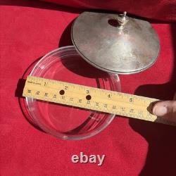 Vintage Cut Glass with Sterling Silver Powder Jar -Trinket / dresser dish