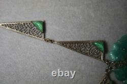 Vintage Czech Max Neiger Sterling Silver Peking Glass Jade Pendant Necklace