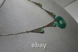 Vintage Czech Max Neiger Sterling Silver Peking Glass Jade Pendant Necklace