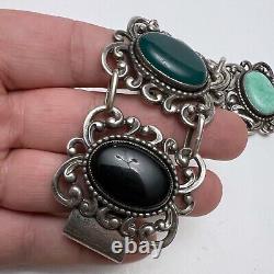 Vintage Danecraft Sterling Silver Multicolor Glass Faux Stone Panel Bracelet