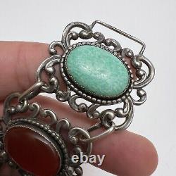 Vintage Danecraft Sterling Silver Multicolor Glass Faux Stone Panel Bracelet