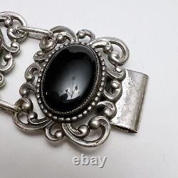 Vintage Danecraft Sterling Silver Multicolor Glass Faux Stone Panel Bracelet