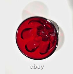 Vintage EMPIRE Viking red glass Sterling Silver 6 petal lid pedestal Candy Dish