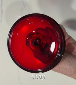Vintage EMPIRE Viking red glass Sterling Silver 6 petal lid pedestal Candy Dish