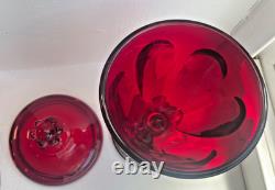 Vintage EMPIRE Viking red glass Sterling Silver 6 petal lid pedestal Candy Dish