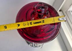 Vintage EMPIRE Viking red glass Sterling Silver 6 petal lid pedestal Candy Dish