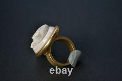 Vintage EXTASIA BOLD 925 Silver White German Glass Cameo Ring Gold Finish
