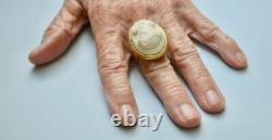 Vintage EXTASIA BOLD 925 Silver White German Glass Cameo Ring Gold Finish