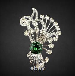 Vintage Eisenberg Sterling Silver Emerald Glass Rhinestone Spray Brooch
