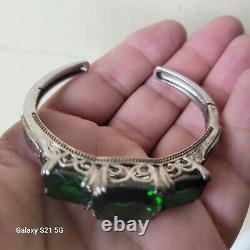 Vintage Emerald Green Sterling Silver Ornate Bracelet GORGEOUS