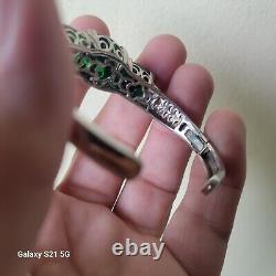 Vintage Emerald Green Sterling Silver Ornate Bracelet GORGEOUS