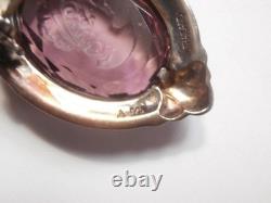 Vintage Enamel Sterling Silver Carved Purple Glass Cameo Necklace Pendant Brooch
