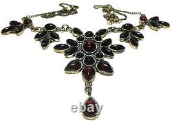 Vintage Estate Signed Poland Sterling Silver Garnet Glass Bib Like Necklace