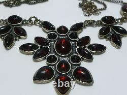 Vintage Estate Signed Poland Sterling Silver Garnet Glass Bib Like Necklace