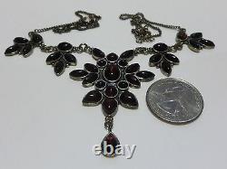 Vintage Estate Signed Poland Sterling Silver Garnet Glass Bib Like Necklace