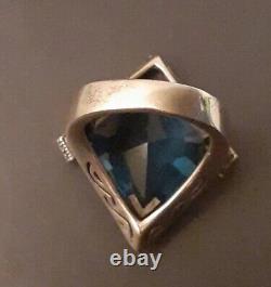 Vintage Estate Sterling Silver Faceted Blue Crystal Glass Pentagon Ring Size 8
