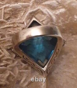 Vintage Estate Sterling Silver Faceted Blue Crystal Glass Pentagon Ring Size 8