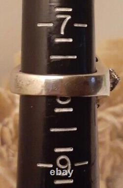 Vintage Estate Sterling Silver Faceted Blue Crystal Glass Pentagon Ring Size 8