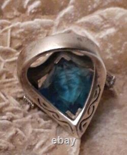 Vintage Estate Sterling Silver Faceted Blue Crystal Glass Pentagon Ring Size 8