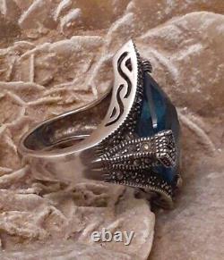 Vintage Estate Sterling Silver Faceted Blue Crystal Glass Pentagon Ring Size 8