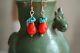Vintage Etruscan Style Persimmon Glass And Turquoise Earrings Sterling Silver