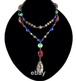 Vintage FRENCH Molded Glass Sterling Silver 925 Bead Y-Drop Necklace