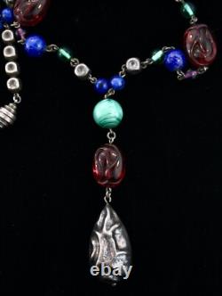 Vintage FRENCH Molded Glass Sterling Silver 925 Bead Y-Drop Necklace