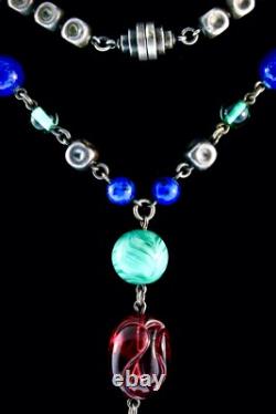 Vintage FRENCH Molded Glass Sterling Silver 925 Bead Y-Drop Necklace