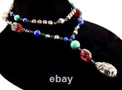 Vintage FRENCH Molded Glass Sterling Silver 925 Bead Y-Drop Necklace