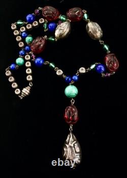 Vintage FRENCH Molded Glass Sterling Silver 925 Bead Y-Drop Necklace