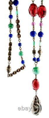 Vintage FRENCH Molded Glass Sterling Silver 925 Bead Y-Drop Necklace