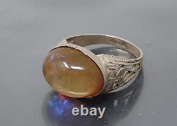 Vintage Fire Agate Glass Sterling Silver band Ring size 5
