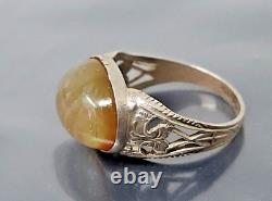 Vintage Fire Agate Glass Sterling Silver band Ring size 5