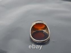 Vintage Fire Agate Glass Sterling Silver band Ring size 5