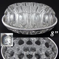 Vintage French Sterling Silver & Blown Glass 8 Flower Frog, Vase, Centerpiece