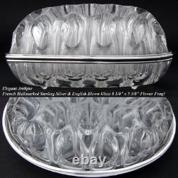 Vintage French Sterling Silver & Blown Glass 8 Flower Frog, Vase, Centerpiece