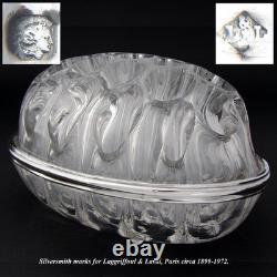 Vintage French Sterling Silver & Blown Glass 8 Flower Frog, Vase, Centerpiece