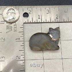 Vintage Frost Glass Cat Sterling Silver Pin Brooch