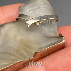 Vintage Frost Glass Cat Sterling Silver Pin Brooch