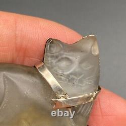 Vintage Frost Glass Cat Sterling Silver Pin Brooch