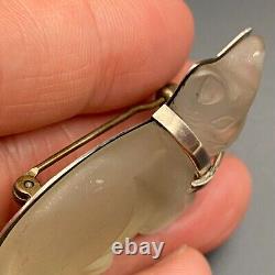 Vintage Frost Glass Cat Sterling Silver Pin Brooch