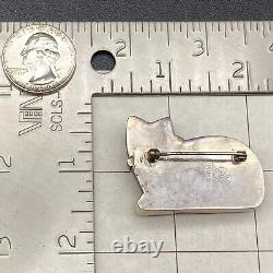 Vintage Frost Glass Cat Sterling Silver Pin Brooch