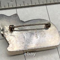 Vintage Frost Glass Cat Sterling Silver Pin Brooch