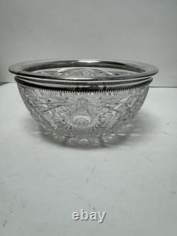 Vintage GORHAM Sterling Silver / Cut Crystal Glass 9 Centerpiece Serving Bowl
