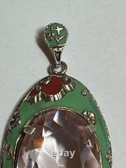 Vintage German Art Deco Sterling Silver Gilt Enamel Glass Pendant