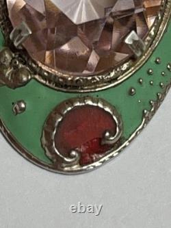 Vintage German Art Deco Sterling Silver Gilt Enamel Glass Pendant