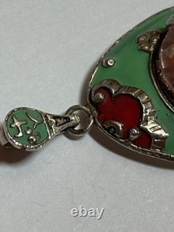 Vintage German Art Deco Sterling Silver Gilt Enamel Glass Pendant