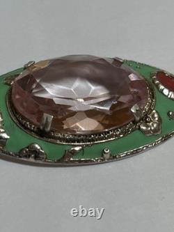 Vintage German Art Deco Sterling Silver Gilt Enamel Glass Pendant